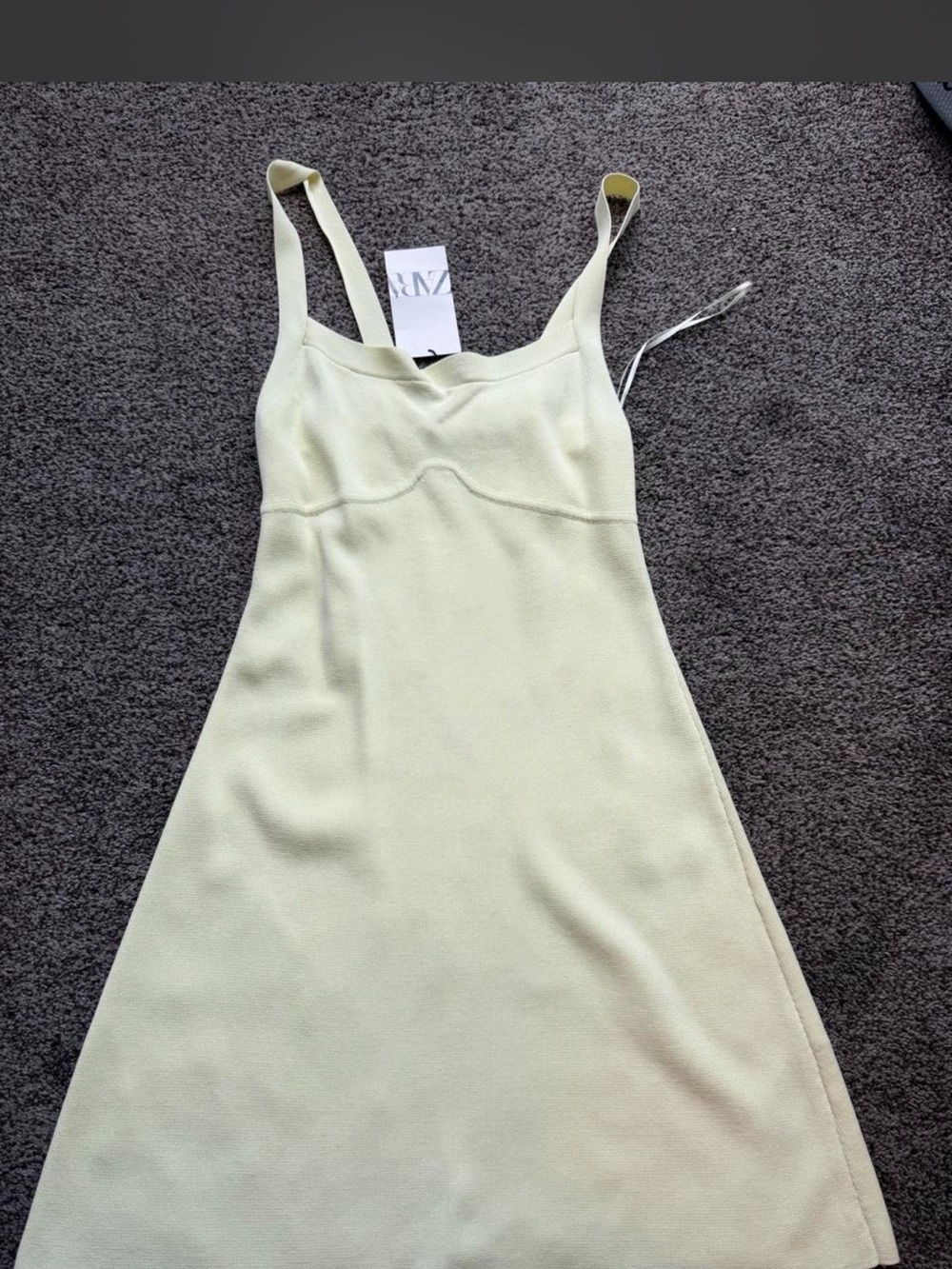 ZARA Pale lime yellow Square-Neck Midi Dress